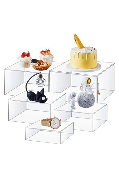 Generic Set of 5 Clear Acrylic Cube 5 Sizes Display Nesting Risers with Hollo...