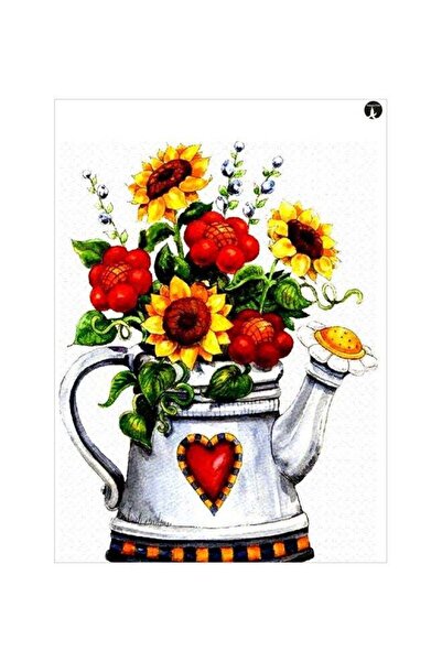 Generic Floral Printed Metallic Plate Red/Green/Yellow 20x15cm