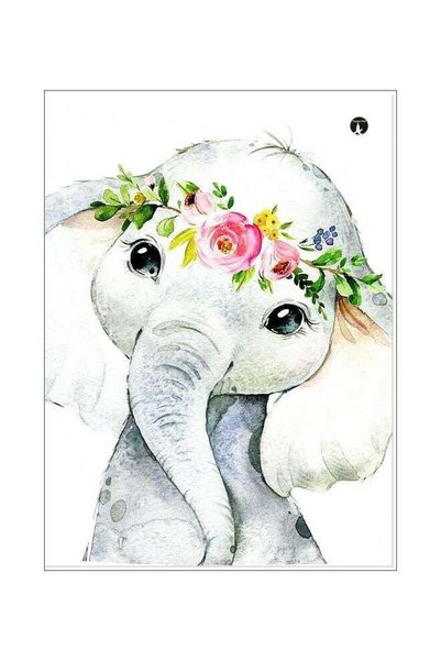 Generic Elephant Printed Metallic Plate White/Grey/Pink 20x15cm