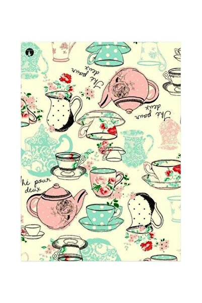 Generic Kettle And Cup Themed Metallic Plate Yellow/Green/Pink 20x15cm