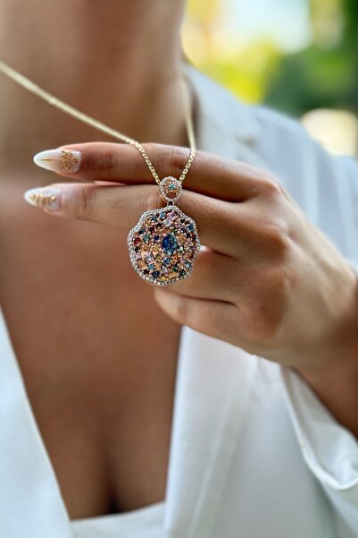 Utku Kuyumculuk 14 AYAR ÖZEL TASARIM TAŞLI İTALYAN MADALYON KOLYE