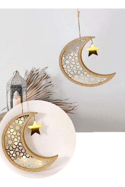 Generic Eid Hanging Decoration Eid Mubarak Party Decoration Wooden Moon and S...