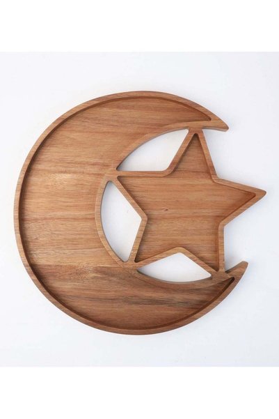 Generic HilalFul Wooden Platter Hilal And Star | Multipurpose | Acacia Wood |...