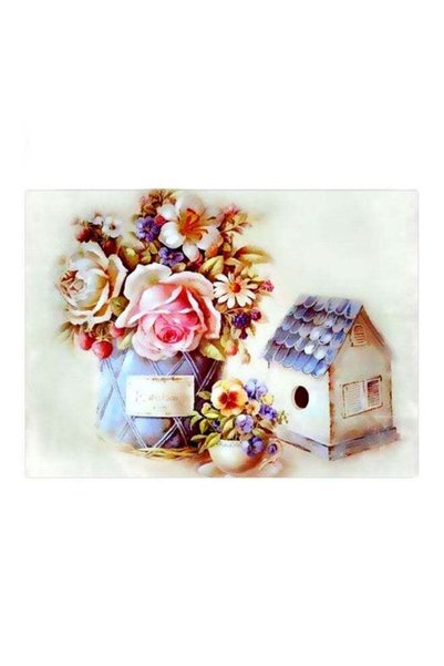 Generic Floral Themed Metallic Plate Beige/Yellow/Blue 20x15cm
