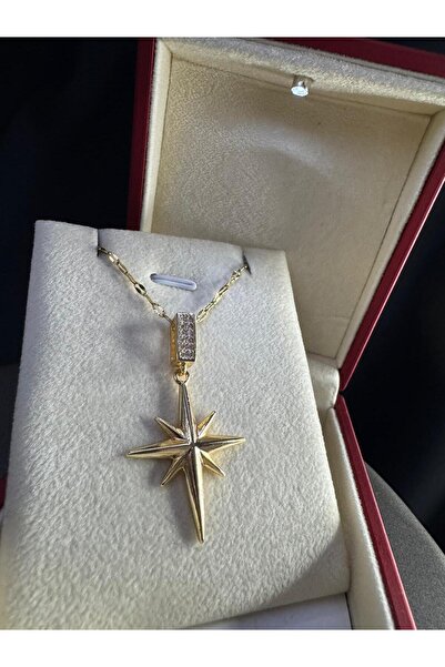vogutima قلادة نسائية من الفولاذ - تصميم نجمة الشمال موديل كاجلا لون ذهبي حجر...