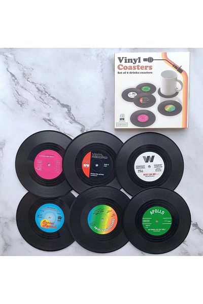 Generic Goolsky 6pcs/set Coasters, Vinyl Record Coasters, Creative Retro Classic Nostalgic American Rock CD