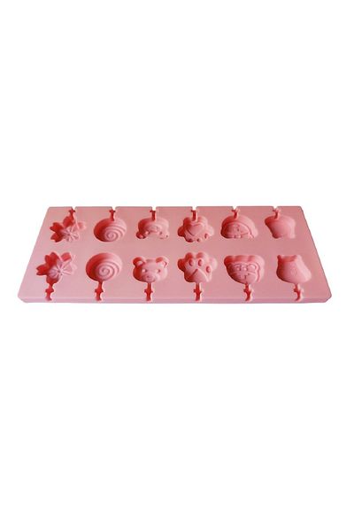 BV Silicone mold 12 cavities, Various models, Chocolate lollipops or Sugar lollipops, Pink, 312COF