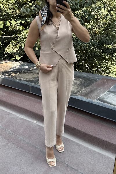 Suziş Asymmetric Cut Vest and Carrot Model Pants Set Cr4007