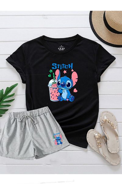makiteks Set of 2 Solid Color Women's Regular Shorts and Tshirt T-Shirt
