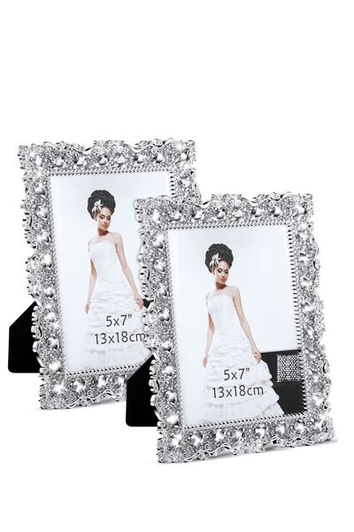Generic KASTWAVE Add Sparkle to Your Memories with Crystal Picture Frames Set of 2 Rhinestone Embellished F