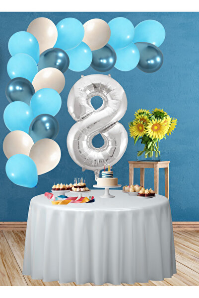 tedaks مجموعة عيد ميلاد بعمر 8 سنوات بطابع المحيط باللون الكرومي والأزرق والأ...