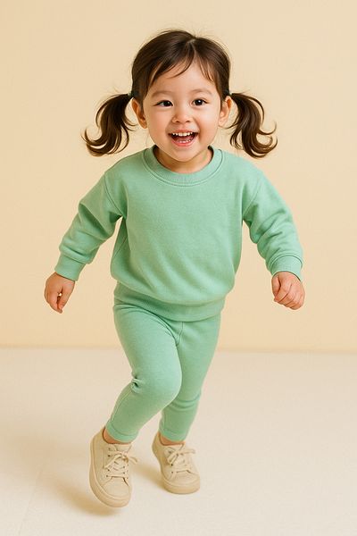 HEREN BUTİK Baby Girl Straight Leg Mint Ribbed Camisole Basic Leggings