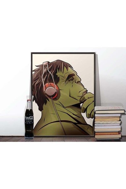 Generic Framed Poster Of Hulk Super With Headphones Multicolour 30x40centimeter