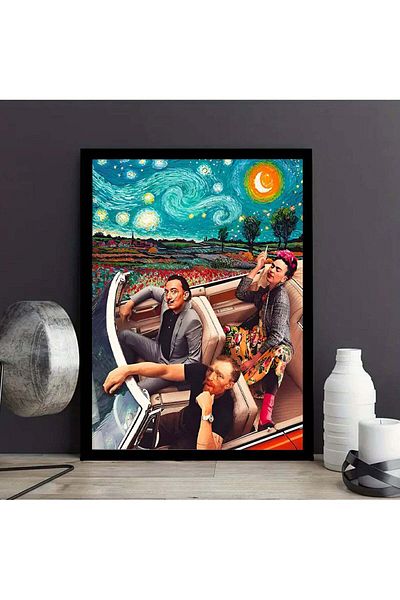 Generic Spoil Your Wall One Lady with Two Guys in a Car Design Wall Poster with Black Frame, Wall Arts Home