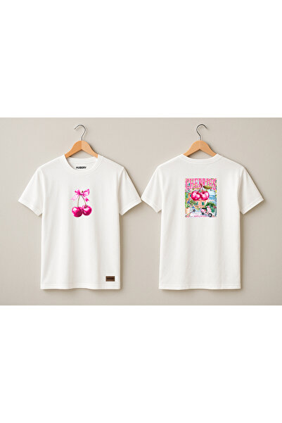 HUBERYWEAR Tricou negru de damă cu model cireșe croi relaxat – HUBERY