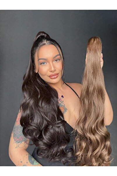 Suzan Peruk Açık Kumral Dalgalı Tokalı Mandallı At kuyruğu Ekstra uzun model ...