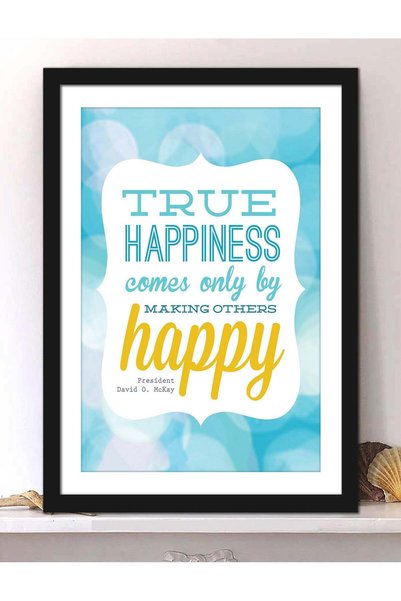 Generic Wall Posters with True Happiness Motivational Quote and Black Frame -...