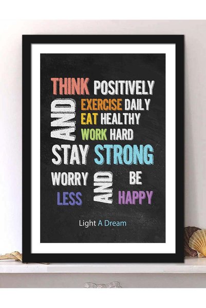 Generic Wall Posters with Think Positively Supportive Quote and Black Frame -...