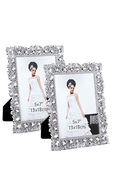 Generic Excefore Add Sparkle to Your Memories with Crystal Picture Frames Set of 2 Rhinestone Embellished F