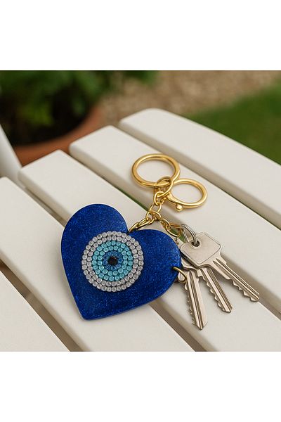 Nice For You Blue Heart Evil Eye Bead Keychain – Symbol of Luck and Protection, Gift Car Bag Accessory