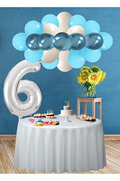 tedaks مجموعة عيد ميلاد بعمر 6 سنوات بطابع المحيط، بالونات كروم زرقاء وبيضاء ...