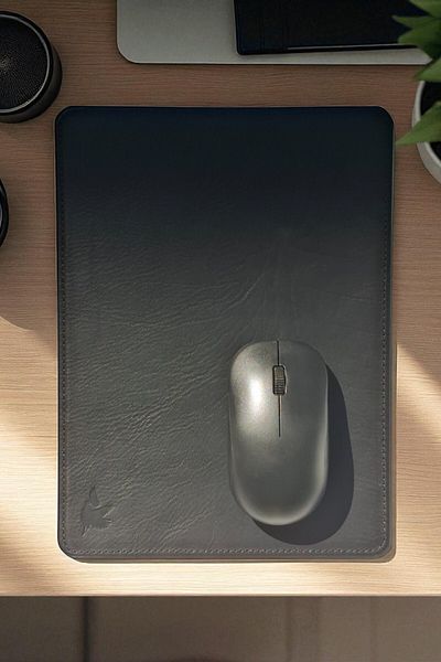 MAT Deri Black Genuine Leather Mouse Pad 27 X 20 cm Premium Office Accessory