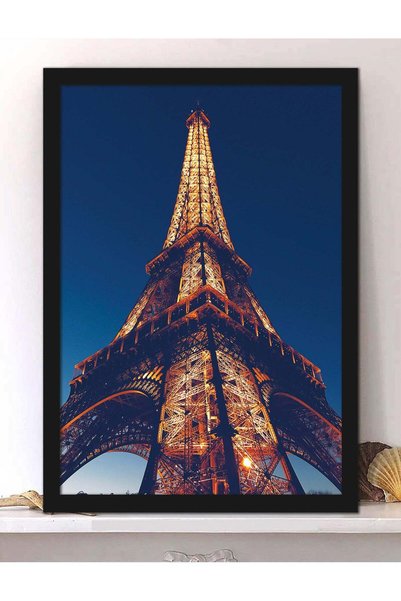 Generic Wall Posters with Eiffel Tower at Night Picture and Black Frame - Wal...