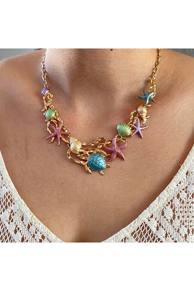 BURÇİN AKSESUAR Caretta Caretta Sea Turtle Oyster Detailed Imported Necklace