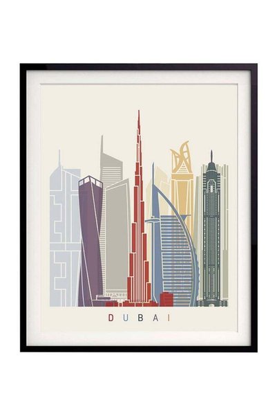 Generic Dubai Skyline Framed Poster Off White/Red 30x40cm