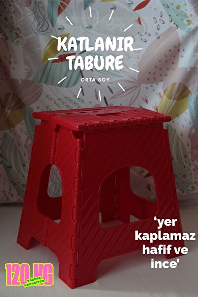 saral plastik Katlanabilir Tabure Orta Boy Kırmızı Renk Taşınabilir Piknik Ta...