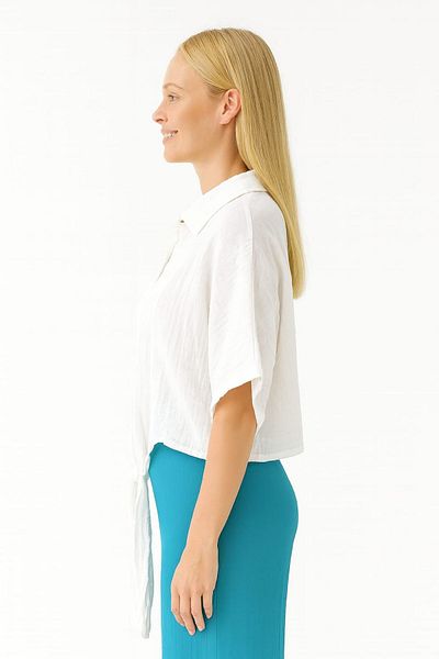 enmodaiçgiyim White 100% Cotton Muslin Fabric Women's Bat Sleeve Buttoned Summer Shirt – Comfortable and Stylish Casual Blouse
