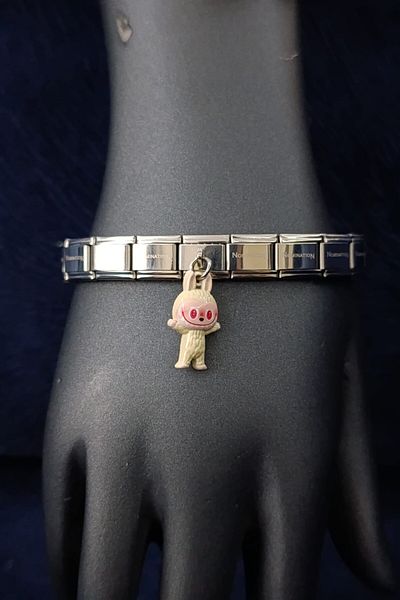 SherDesing Charm Cream Labubu Attached Steel Bracelet
