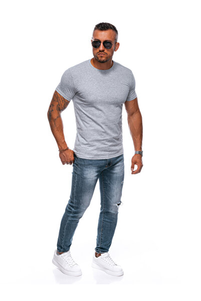 Edoti Pánské základní tričko EM-TSBS-0100 - šedý melanž