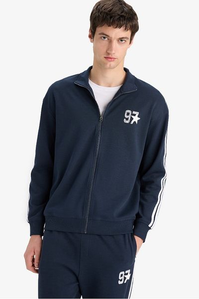 DeFacto New Season Boxy Fit Stand Collar Printed Zippered Sweatshirt