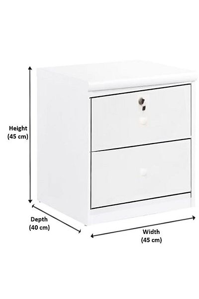 AWF AL WADI FURNITURE Bery Bedside Table, Night Stand Table Side Table with Lockable Key Drawer,Easy Assembly White