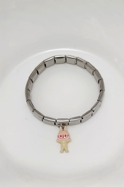 SherDesing Charm Cream Labubu Attached Steel Bracelet