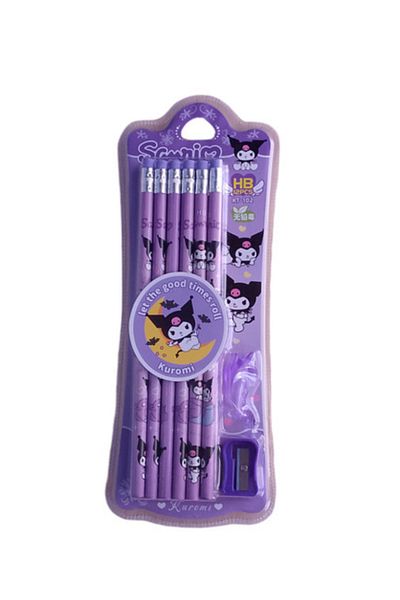 BALCI HEDİYELİK 12Pcs Sanrio Wooden Hb Pencil Melody Kuromi Children Drawing Writing Pencil School Supplies Stationery