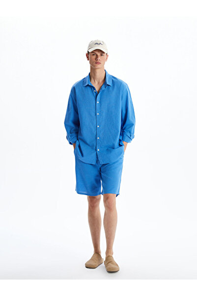 LC Waikiki Blue Comfortable Fit Linen Blend Men's Shorts