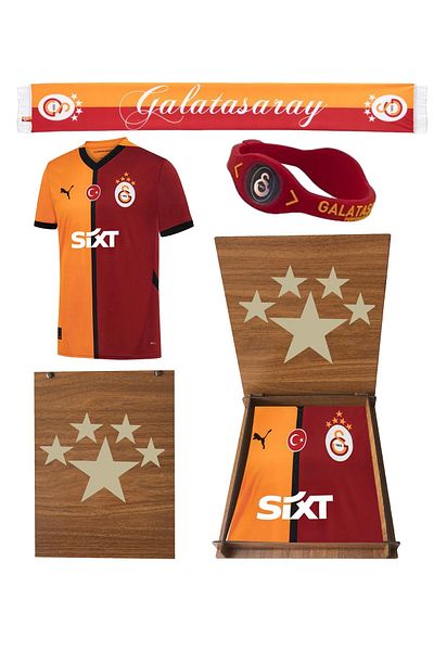 Galatasaray Original 2024/2025 5 Star Piece Jersey Scarf and Bracelet Gift Wooden Box