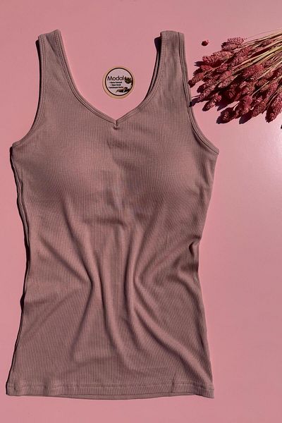 Elosia Modal Fabric |   V-Neck Powder Color Pad Rib Women's T-Shirt-Undershirt 66E53