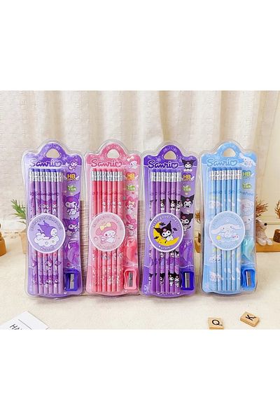BALCI HEDİYELİK 12Pcs Sanrio Wooden Hb Pencil Melody Kuromi Children Drawing Writing Pencil School Supplies Stationery