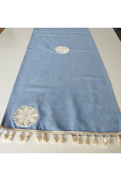 denizli hatırası Handcrafted Embroidered Natural Organic Linen Authentic Tasseled Runner 45X120 cm
