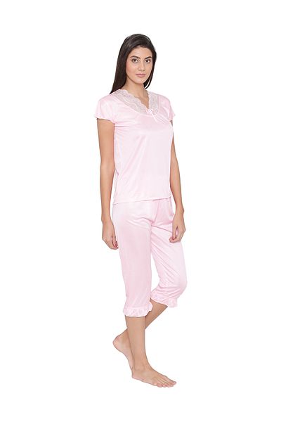 iza 4 Pcs Nightwear Set in Baby Pink- Satin