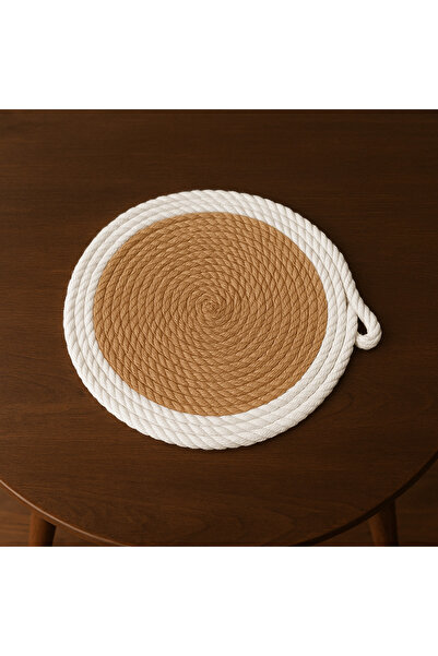 Efuliz Home Jüt-hasır Amerikan Servis-Supla, Bej-Hasır-Beyaz Renk Uyumu.