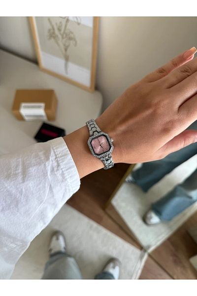 RoseandRoses Persy Honeycomb Dial Women's Wrist Watch Silver (Pink Dial)