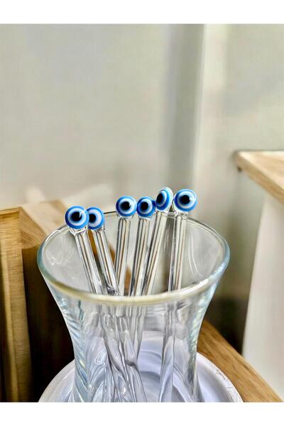 Arsglass Glass Set of 6 Teaspoon with Evil Eye Beads