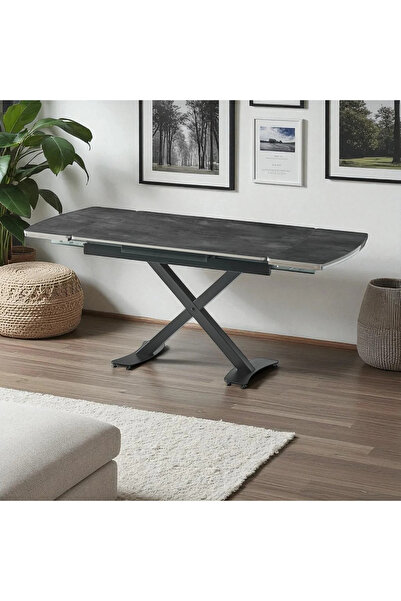 DENGEMA Diamond Açılır Kapanır Masa – Siyah Mermer, Siyah Ayak, 80×120/180 cm, 4–6 Kişilik (Sandalyesiz)