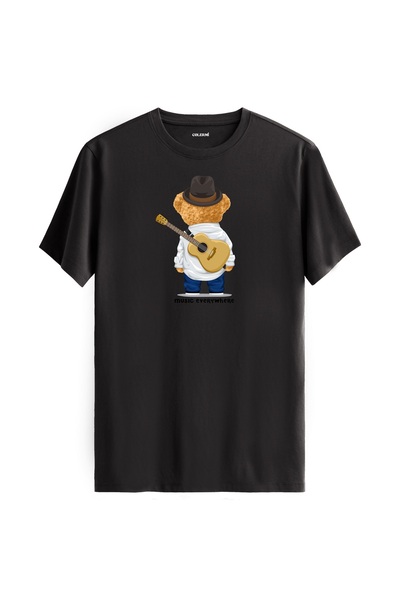 Colermi تي شيرت مطبوع عليه Bear Guitarist للجنسين - تي شيرت بتصميم عادي من نس...