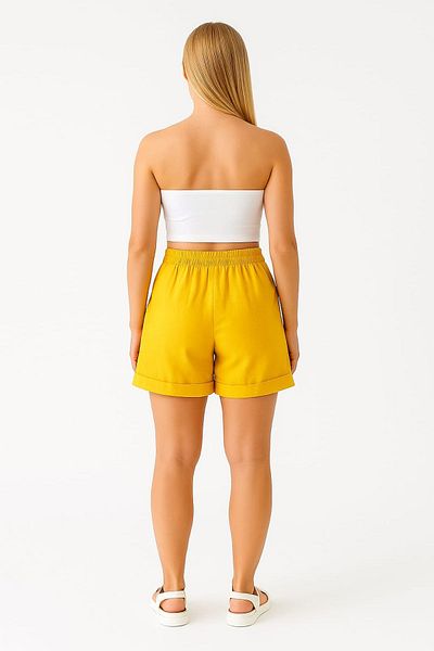 enmodaiçgiyim Yellow 100% Cotton Muslin Fabric Women's Shorts with Pockets – Comfortable Summer Casual Shorts