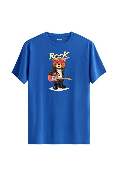 Colermi تي شيرت مطبوع عليه Rock Guitarist Teddy Bear - تي شيرت بتصميم Rock Be...